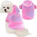 Fuzzy Dog Hoodie Sweater for Large Dogs Warm Winter Dog Clothes with Double-Sided Plush Fleece Soft Stretchy Pet Coats Hooded Sweatshirt for Medium Large Dogs (S (Back:12.6",Chest:18.11",5-12lbs ), Rose+Pink+Purple)
