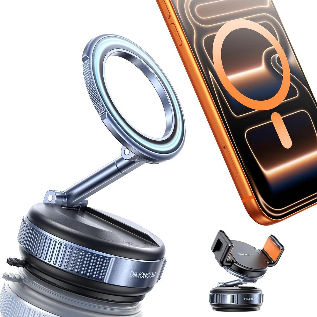 DIMONCOAT Upgraded Suction Pro [Nano Gel+Vacuum] Magnetic Phone Holder for Your Car, Magsafe Car Mount [3000gf Magnetic] 360 Adjustable Suction Cup Phone Mount Car Accessories for Women iPhone 17