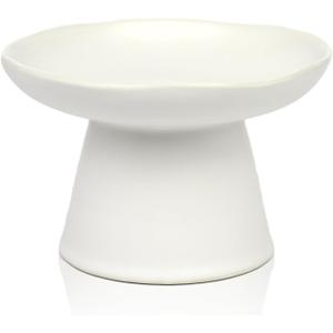 Extra Wide 6.1" Raised Cat Food Bowl, Shallow Ceramic Elevated Cat Feeder, Anti Vomiting, Stress Free, Whisker Fatigue, Pet Food or Water Bowl, White