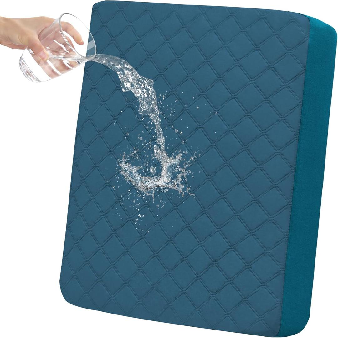 Easy-Going Waterproof Chair Cushion Cover, Non-Slip Leakproof Sofa Seat Cushion Slipcovers, Quilted and Stretch Furniture Protector for Dogs, Pets (1-Piece Chair Cushion, Peacock Blue)