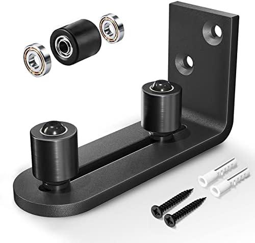 EaseLife Sliding Barn Door Bottom Floor Guide, Ball Bearings Adjustable Stay Roller, Wall Mount System, Flush Flat Bottom Design, 2 Assemble Setup Options, Fit All Size Door, Black