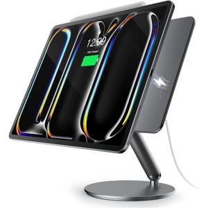 LULULOOK [Upgrade 360 Rotating Magnetic Wireless Charging Stand for iPad Pro 13'' M5/M4, Aluminum Alloy Foldable Holder for iPad Tablet with 1M USB-C Cable