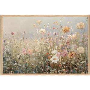 Floating Wall Art Landscape Wall Art Wildflower Prints Wildflower Green Leaf Painting Multicolour Botanical Print 16x24inch Unframed Decor for for Living Room, Bedroom, Office