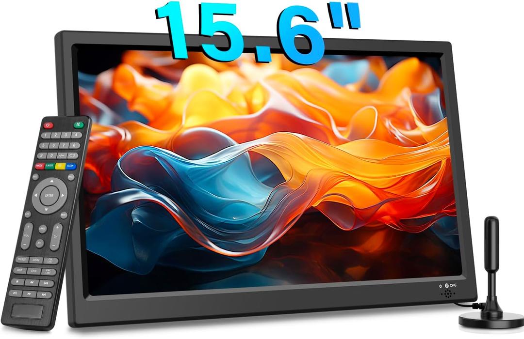 15.6 inch Portable Small TV - Kitchen TV with ATSC Tuner/HDMI/USB/AV, Rechargeable Battery Operated - Perfect for Camping and RV Trips