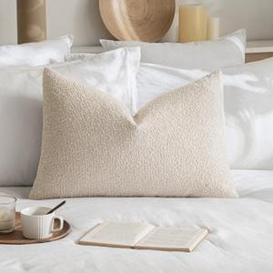 MIULEE Textured Boucle Throw Pillow Cover Beige Accent Solid Lumbar Pillow Case Decorative Soft Pack of 1 Couch Cushion Chair Sofa Bedroom Livingroom Home Decor,24x16 Inch