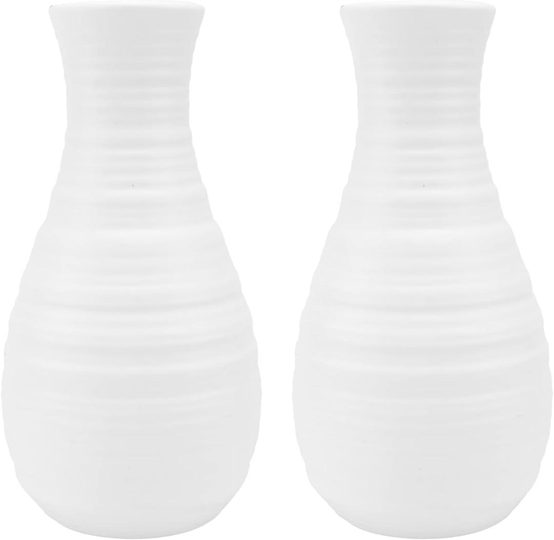 Yardwe 2Pcs Plastic Vases Unbreakable White Vase Ceramic Look Plastic Vase for Flowers Table Centerpieces Living Room Wedding Decor (2.7 x 8 Inch)