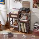 LELELINKY Record Player Stand, Vintage Walnut Wood Record Holder with Vinyl Storage Holds up to 300+ Albums, 3-Tier Rattan Media Table with Vinyl Display Shelf, Record Storage Cabinet for Living Room