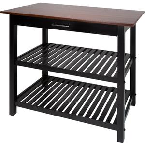 Casual Home Kitchen Island with Solid American Hardwood Top, Walnut&black