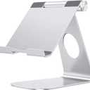OMOTON Tablet Stand Holder Adjustable, T1 Desktop Aluminum Tablet Dock Cradle Compatible with iPad Air/Mini, iPad 10.2/9.7, iPad Pro 11/12.9/13, Samsung Tab and More Up to 13 inch, Silver