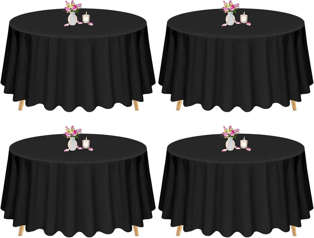 Pesonlook 4 Pack Black Round Tablecloth 90 Inch, Premium Round Table Cloth Washable Polyester Table Cover Stain and Wrinkle Resistant Decorative Table Cover for Wedding Party Dining Banquet