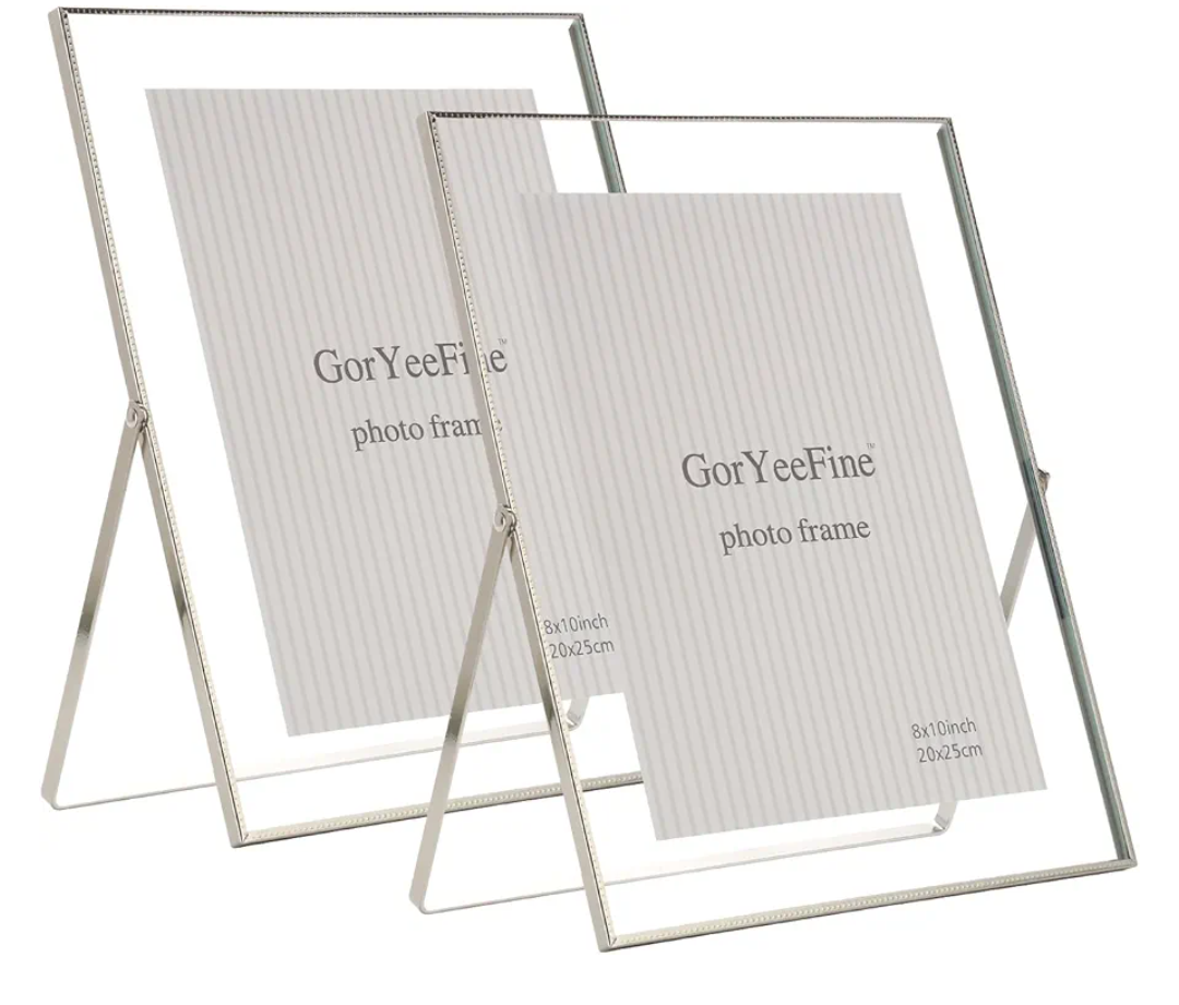 Silver 8x10'' Floating Frame Set of 2, For Photo Sizes ( 4x6'' 5x7'',6x8'' upto 8x10''), Metal Lace Edge Frames for Tabletop/Shelf Photo Frame, Classy Gift Choice for Wedding, Thanksgiving,