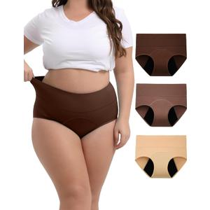 INNERSY Period Underwear for Women High Waisted Leak-Proof Postpartum Menstrual Panties 3-Pack (X-Large, Coffee Gradient)