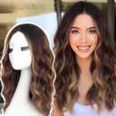 AISI HAIR Wig for Women Medium Length Wave Curly Glueless Synthetic Heat Resistant Hair Wigs for Daily Party Cosplay (Highlights Brown, 18 inch)