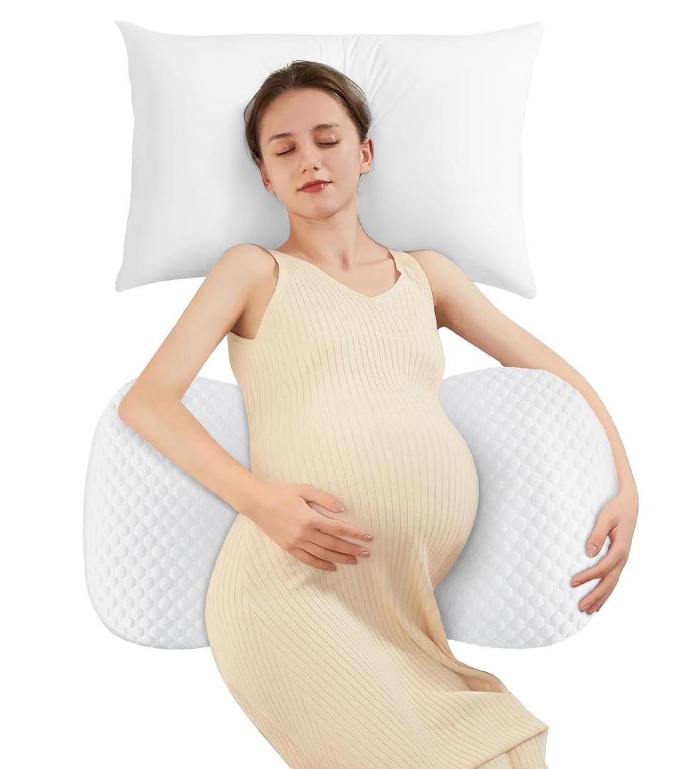 Pregnancy Pillow Cooling for Sleeping, Detachable and Adjustable Double-Sided Support Maternity Pillow Skin-Friendly for Pregnant Women Back, HIPS, Legs(30Slope Design Verified by Expectant Mothers) (White)