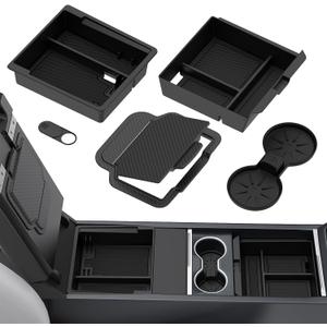 5PCS Upgraded Center Console Organizer Tray for 2026 Tesla Model Y Juniper Accessories 2025 / For Tesla Model 3 Accessories 2025 Highland, Hidden Storage Box, Cup Holder, [Shockproof, No-Noise], Black