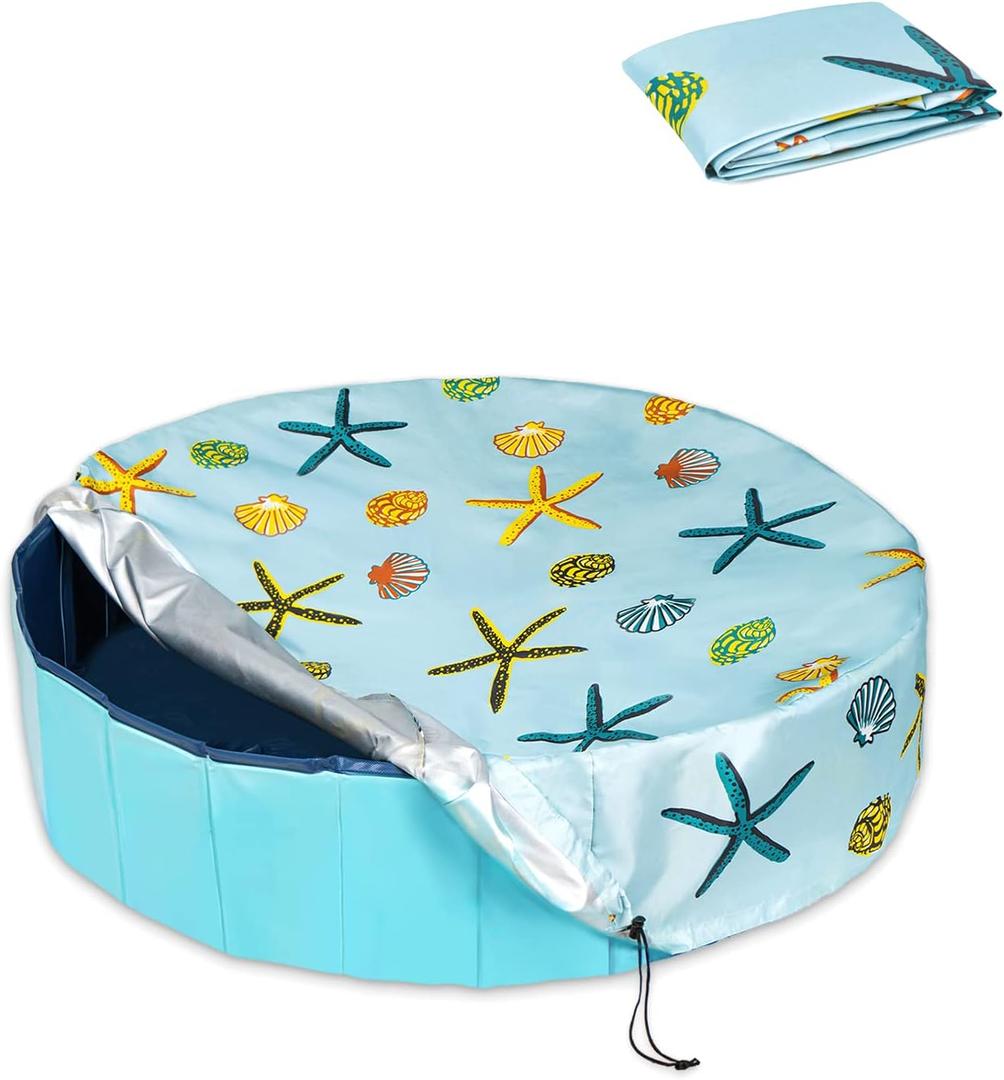 Foldable Round Dog Swimming Pool Cover, for 32 "/63/48 Collapsible Outdoor Tub, PVC Coating Waterproof and UV Protection, Leakproof Washable Kiddie Pet Small Paddling Bath Accessories