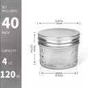 VERONES Mason Jars Canning Jars, 4 OZ Jelly Jars With One Piece Regular Lids, Ideal for Jam, Honey, Wedding Shower Favors, DIY Spice Jars, 40 PACK