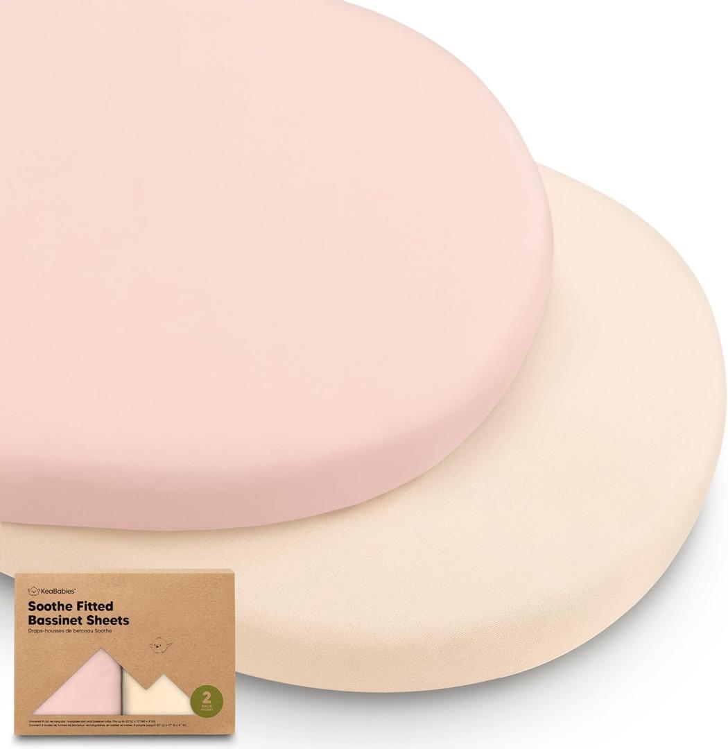 2-Pack Organic Bassinet Sheets for Girls, Boys - 100% Cotton Bassinet Mattress Sheets Compatible with Halo Bassinest Swivel Sleeper, Graco, Baby Delight, Chicco, Fitted Bassinet Sheets (Cameo)
