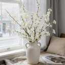 LESING 4pcs Artificial Cherry Blossom Flowers, 41.4" Realistic Fake Silk Long Stems Artificial Cherry Blossom Branches for Floor Table Home Wedding Decoration (White-1)