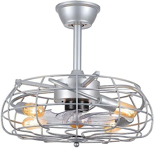 Asyko Outdoor Caged Ceiling Fans with Lights - Bladeless Low Profile Ceiling Fan Light with Remote, 19" Enclosed Ceiling Fan for Covered Outdoor