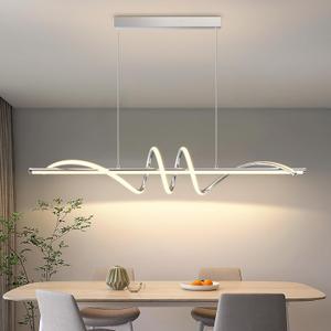 Modern Pendant Light Kitchen Island 47in Dimmable Hanging Lamp 3000k-6000K Adjustable Warm/Nautral/White with Remote Control, Kitchen Island Lighting Chrome Silver