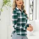 LOMON Womens Long Sleeve Button Down Shirts Casual Loose Fit Cotton Collared Blouses (Green, L)