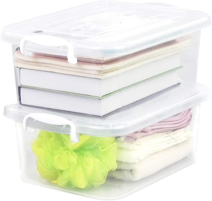 Sandmovie 8 Quart Clear Plastic Storage Boxes with Lids and Handles, 2 Packs