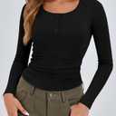 Stelle Henley Shirts for Women Long Sleeve Ribbed Knit Crop Tops Button Down Slim Fit Crop Tops Casual Basic T Shirts