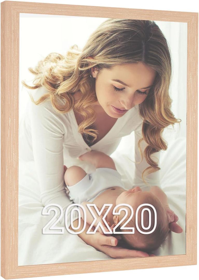 20x20 Frame Natural Woodgrain,Rustic 20x20 Picture Frame Beige, Art Pic Hanging Poster Frame, 20 by 20 Gallery Family Concert Portrait Photo Frame Anniversary/Birthday/Wedding/Thank you/Christmas Gift, 20x20in