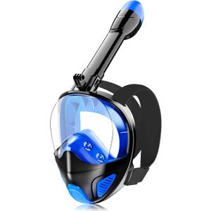 Full Face Snorkel Mask for Adults Teen, Snorkeling Gear with Detachable Camera Mount, Panoramic 180 View, Anti-Fog Anti-Leak Snorkling Set for Man and Women (Dark Blue-S/M)