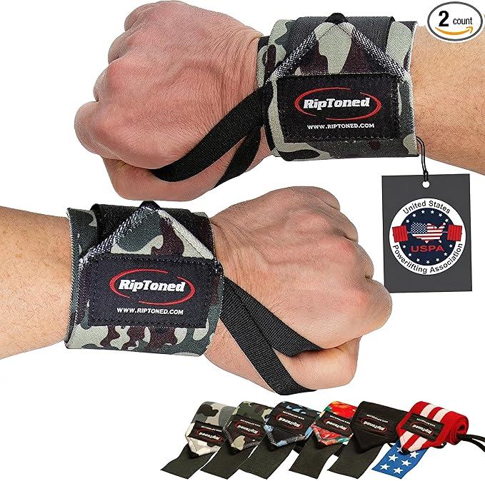 Rip Toned Wrist Wraps for Weightlifting – USPA & USAPL Approved 18" Wrist Straps for Powerlifting – Adjustable, Durable Gym Wraps with Thumb Loop – Quality Support for Men & Women – Green Camo Flex
