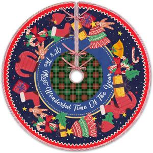 Vintage Red and Blue Christmas Tree Skirt, It's The Most Onederful Time of The Year Decor, Xmas Tree Mat Ornaments for Winter New Year Home Party Holiday Indoor Decor, 36 Inch (Wonderful)