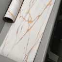 Mrcrypos Gold White Kitchen Rugs Cushioned Anti Fatigue Marble Kitchen Runner Rug PVC Waterproof Leather Long Kitchen Rug Non Slip Floor Comfort Mat for Kitchen Sink Laundry Office 23.5" W x 70" L