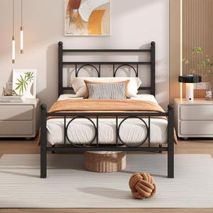 Twin Bed Frames with Headboard, Noise Free, Easy Assembly, Black | sturdy metal platform twin size bed frame with steel slat support no box spring needed 12in underbed storage