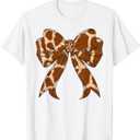 Cute Coquette Bow Giraffe Pattern Zoo Animals Giraffe Print T-Shirt M
