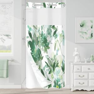 Litabel Small No Hook Sage Watercolor Floral Shower Curtain and Liner Set, Flower Shower Curtains with Snap in Liner for Summer Green Bathroom Decor, Botanical Waterproof Shower Curtain Set,36x74