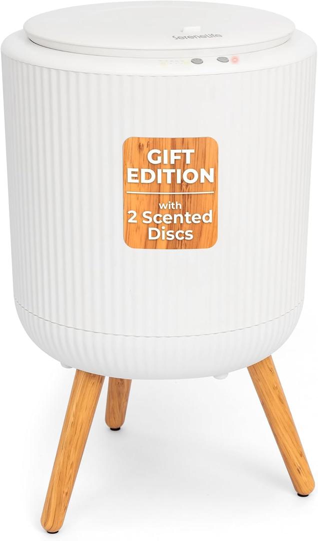 SereneLife Freestanding Towel Warmer Bucket 18" Hot Towel Warmer with Legs for Bathroom & Spa, 12L Capacity, Built-In Timer, Aroma Discs & LED Indicator, Fits One Towel or Robe, Gray, 11.89 x 12.44 x 18.46