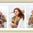 DUENPY 8x16 Collage Picture Frame 5x7 Collage Picture Frame Displays Three 5x7 inch Photos or 8x16 (Without Mat)  Horizontal Wall Mounting Display and Vertical Wood Color