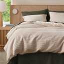 Bedsure Cotton Duvet Cover Queen - 100% Cotton Waffle Weave Charcoal Duvet Cover Queen Size, Pure Woven Breathable Bedding Set for All Season, 3 Pieces, 90"x90" (19 -Beige (No Comforter))