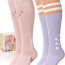 CTHH Cotton Compression Socks for Women 15-20mmHg Cute Knee High Socks Support for Running, Travel, Nurse, Pregnancy, S-M