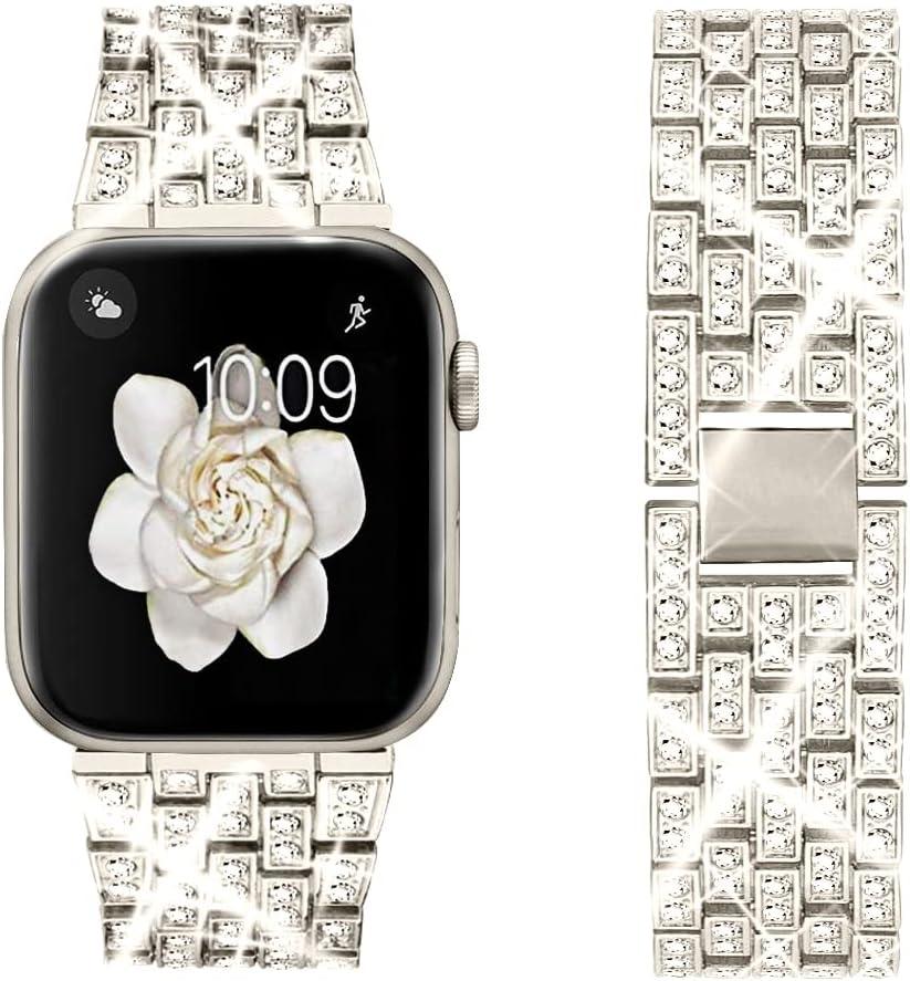 Dsytom Bing Bands Compatible with Apple Watch Band Jewelry Replacement Strap for iWatch Series Ultra 2 10/9/8/7/6/5/4/3/2/1/SE Ultra (Starlight Silver) (42mm Series 10/41mm/40mm/38mm)
