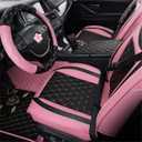 SanQing Car Seat Covers Full Set, Super Luxurious Heavy Universal Duty Waterproof Leather Automotive Vehicle Cover for Cars SUV Pick-up Truck, Non-Slip Seat Pink Car Accessories(Pink Black