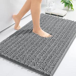 Yimobra Luxury Chenille Bathroom Rug Mat, Extra Soft Thick Absorbent Shaggy Bath Rugs, Non-Slip Machine Wash Dry, Plush Bath Mats for Bathroom, Shower and Tub, 20x30, Grey