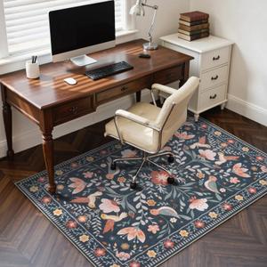 Anidaroel 48"x60" Office Chair Mat for Hardwood Floor/Tile, Black Floor Mat for Office Chairs, Anti-Slip Floral Under Desk Rug for Rolling Chairs, Bird Bug Low Pile Desk Chair Mats for Hardwood