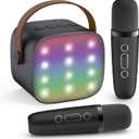 YLL Mini Karaoke Machine for Kids Adults, Birthday Easter Gifts for Boys 3, 4, 5, 6, 7, 8, 9+ Years Old, Portable Bluetooth Speaker with 2 Rechargeable Wireless Microphones Family Home Party (Black)