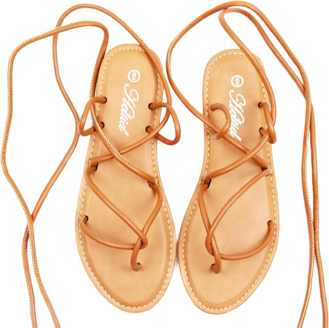 Women's Lace Up Gladiator flat Sandals Strappy Sandal for Women Dress Shoes