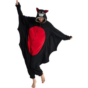 Kgromfy Black Bat Onesie Adult Halloween Animal Cosplay Outfits One Piece Costumes Party Jumpsuit Homewear S (Black)