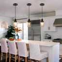 WILON Pendant Lights for Kitchen Island, Seeded Glass Mini Pendant Light Fixtures Farmhouse Pendant Lighting Metal Black Pendant Light Over Kitchen Island Sink Dining Table