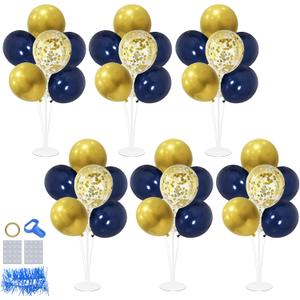 6 Set Balloon Stand with Blue and Gold Balloons Centerpiece Table Decorations for Birthday Wedding Anniversary Father's Day Retirement New Years Graduation Decorations Class of 2025