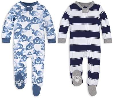 Burt's Bees Baby Boys Sleep and Play PJs, 100% Organic Cotton One-Piece Zip Front Romper Jumpsuit Pajamas. 0-3 Months